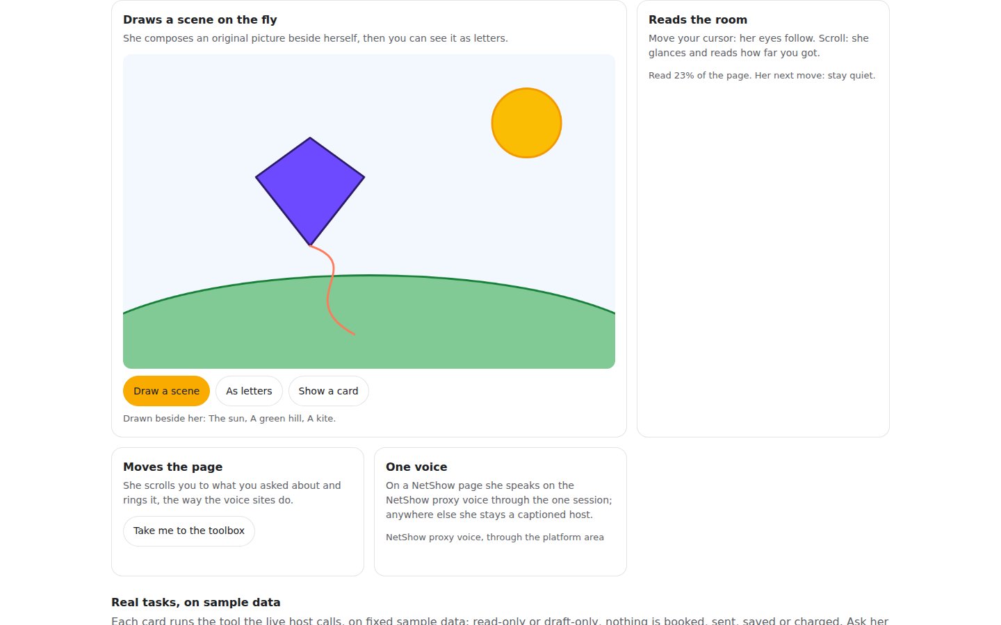 A kite scene drawn by the Alive Kit scene tool on the live site.
