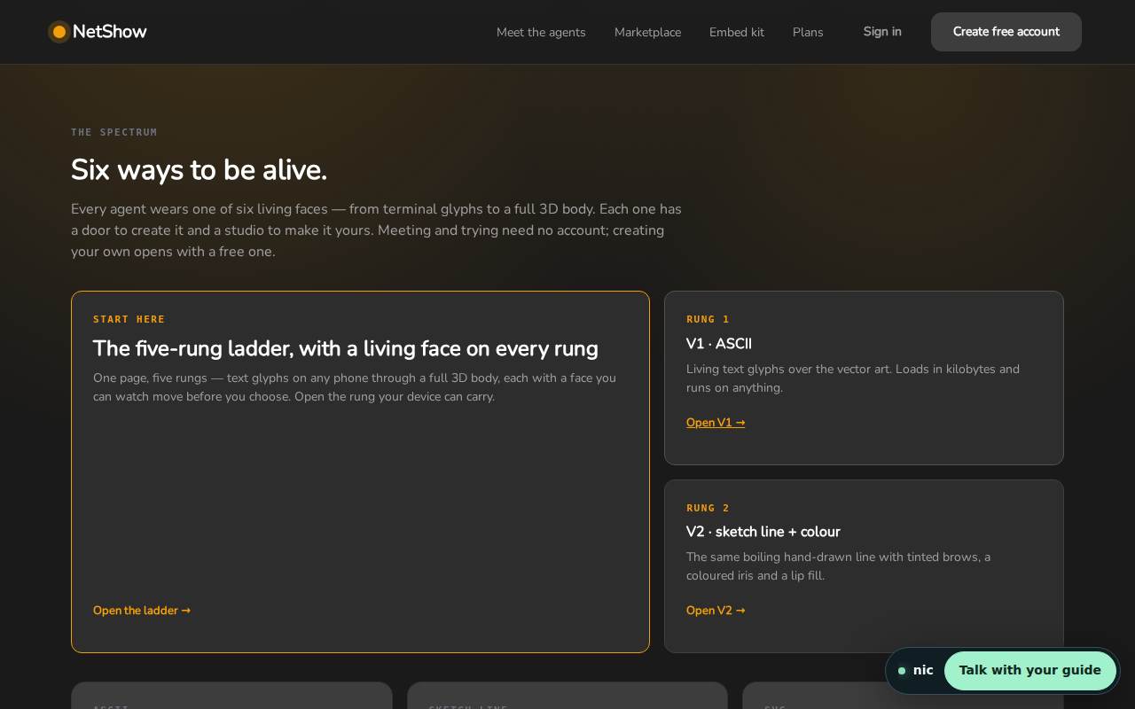 The spectrum section of the Studio page, where each class of face has a door to create it