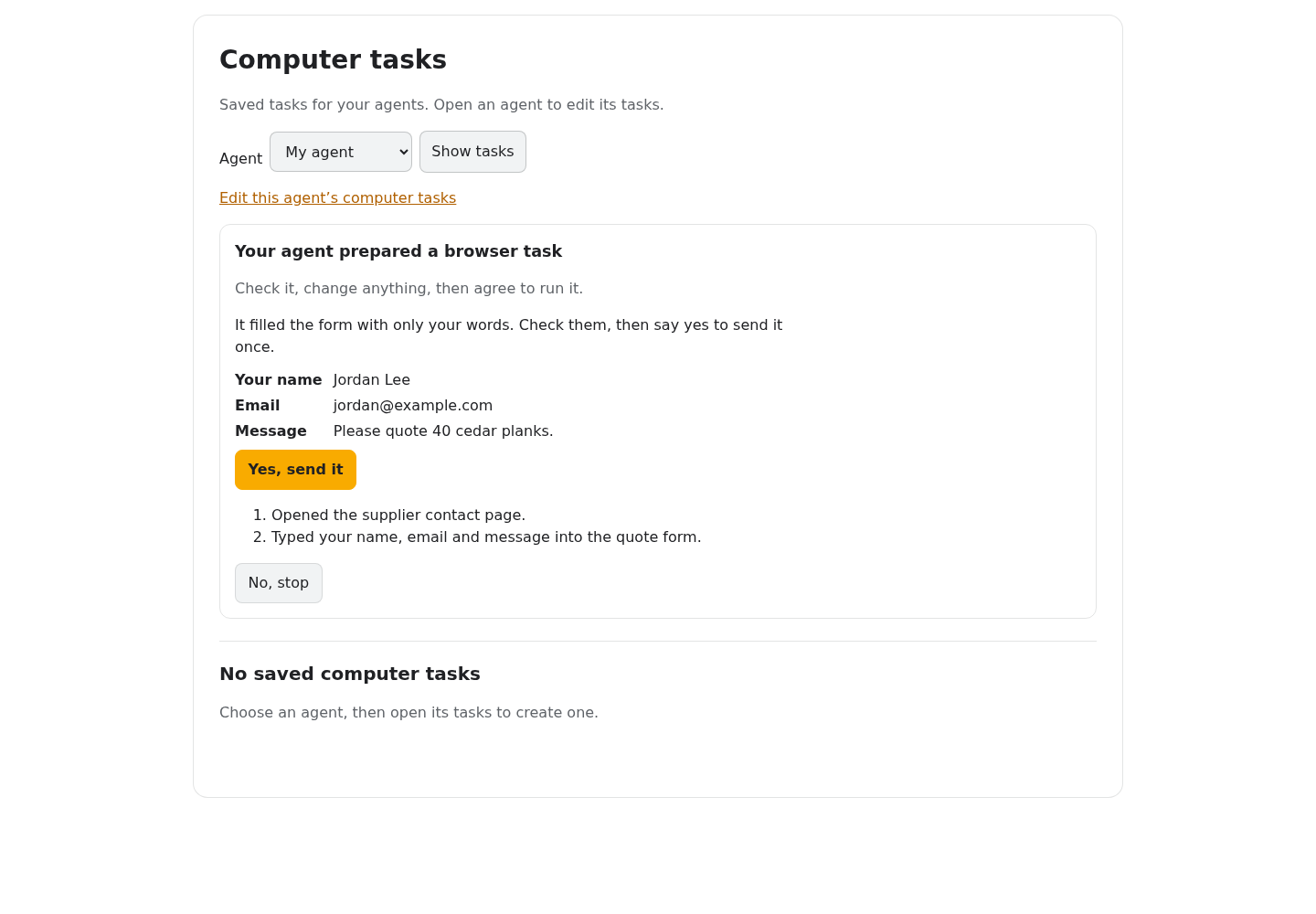 Recibo de tarea del navegador en escritorio