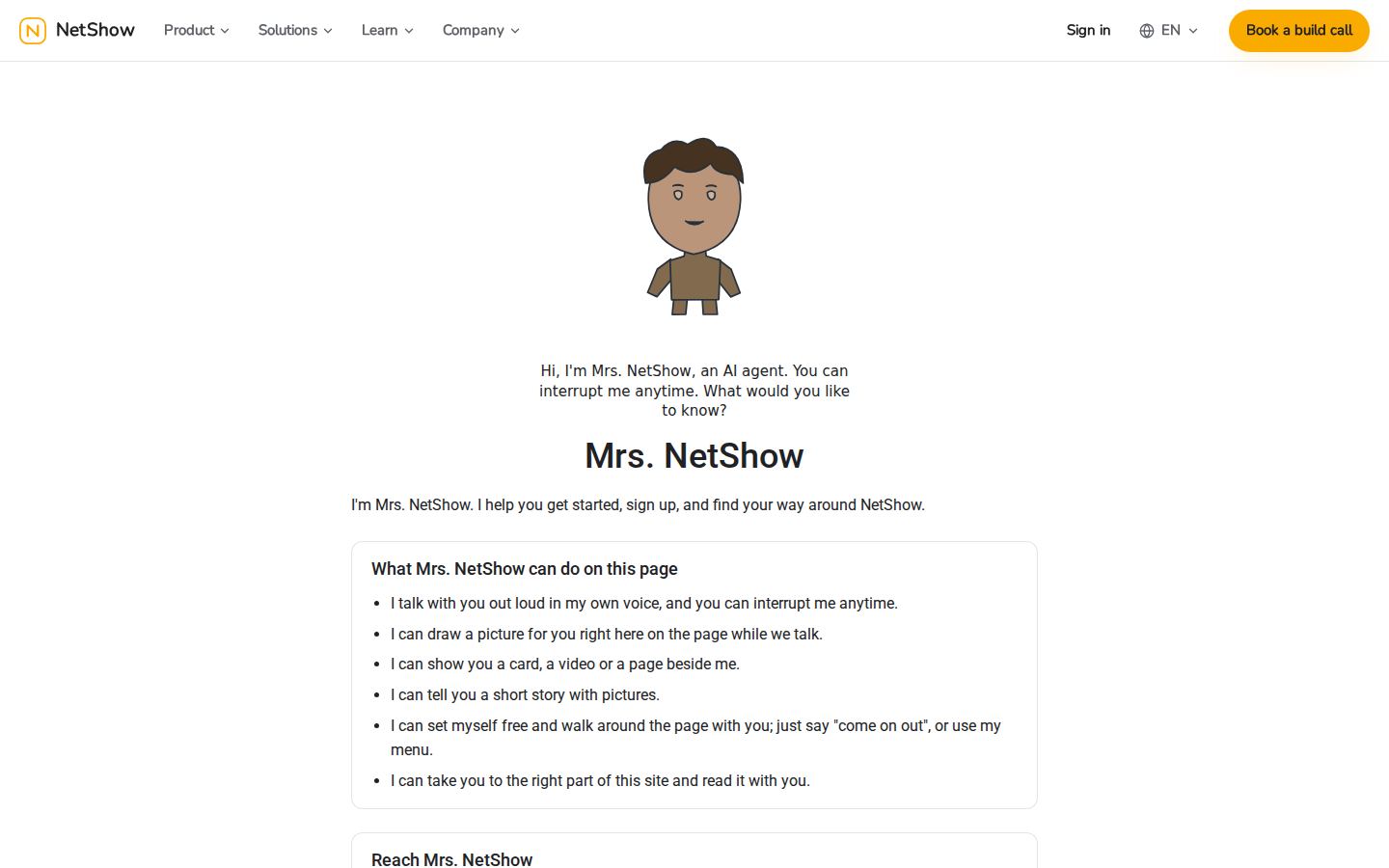 A working voice website whose AI character greets first